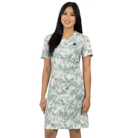 FXR  Womens Track T-Shirt Dress Cream-Teal Fiber Crew Neck Cotton Screen Print