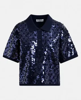 Glitz Embroidered Polo Evening Blue